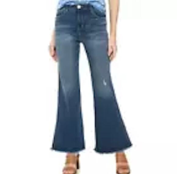 Democracy Denim - DEMOCRACY NWOT Ab-Solution Mid-Rise Distressed Raw Hem Flare Jeans 8 Med Rinse